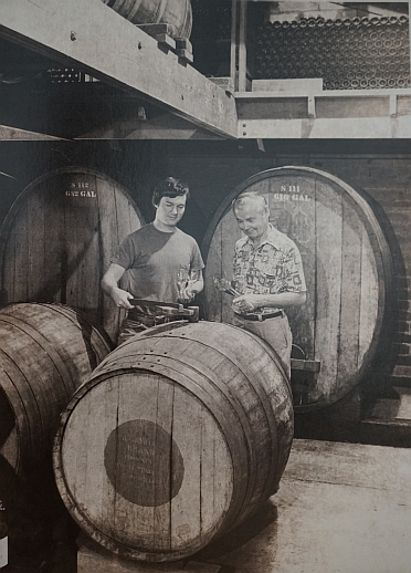 Young Peter Ficklin with his father, David Ficklin, at a Old Vine Tinta Solera Puncheon thiefing Port to taste.