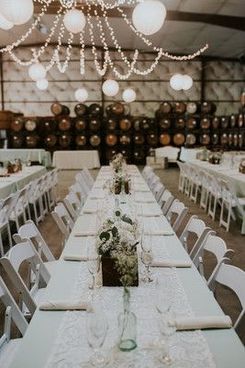 Barrel Room set up for wedding reception with banquet tables
